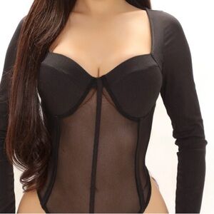 Black Mesh Long Sleeve Bodysuit